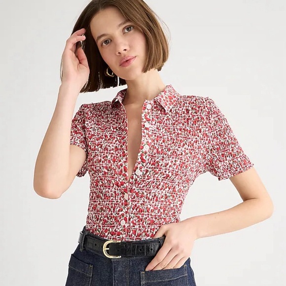 Smocked button-up shirt in Liberty® Eliza's Red fabric - Picture 1 of 7